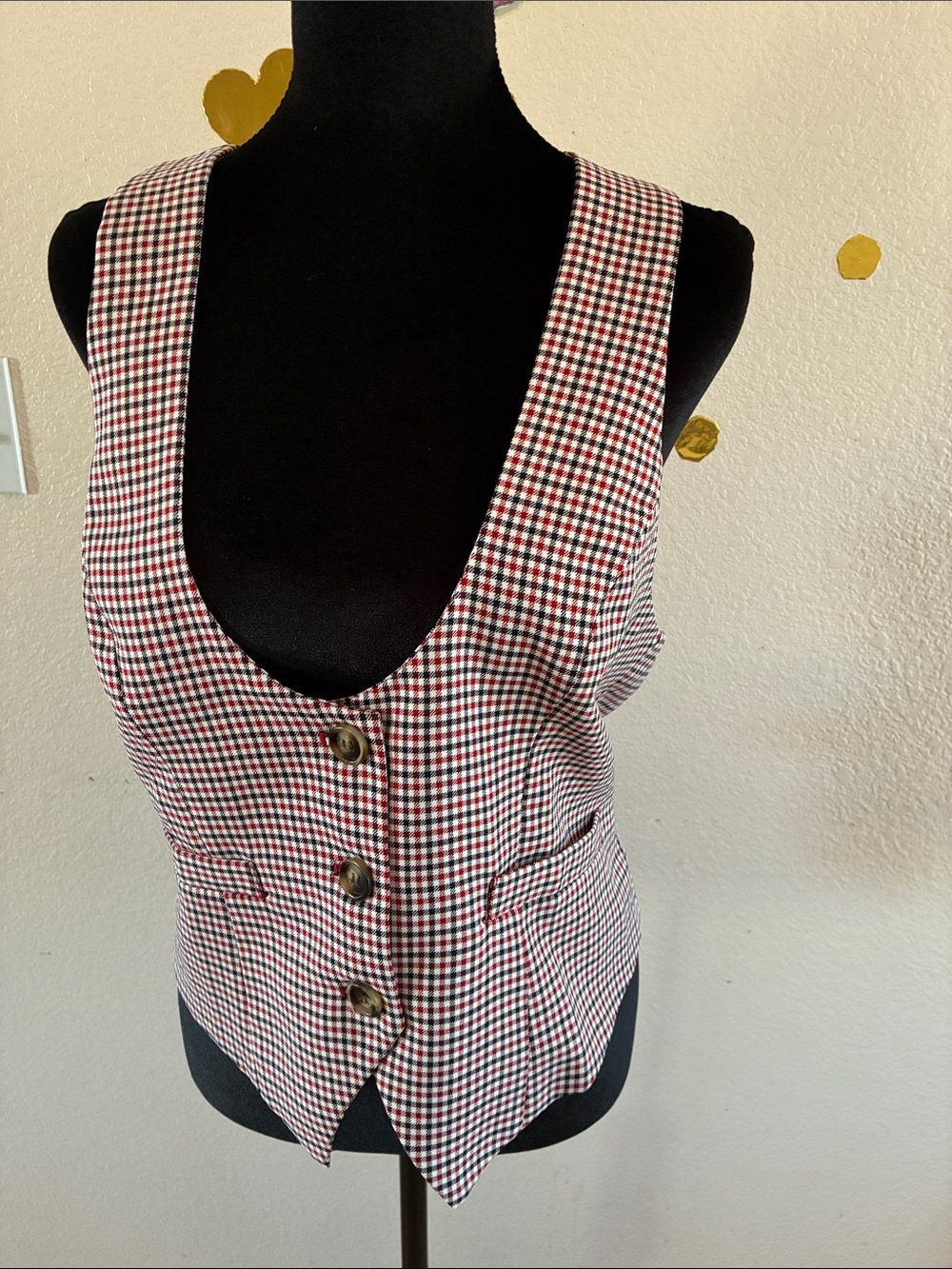 Grace Karin Red and Black Gingham Button Front Vest Dress